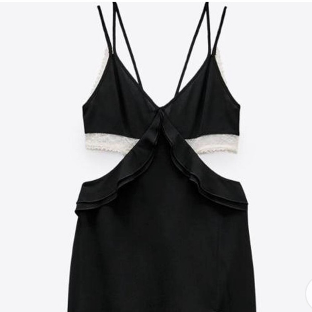 Zara maxi black dress with lace